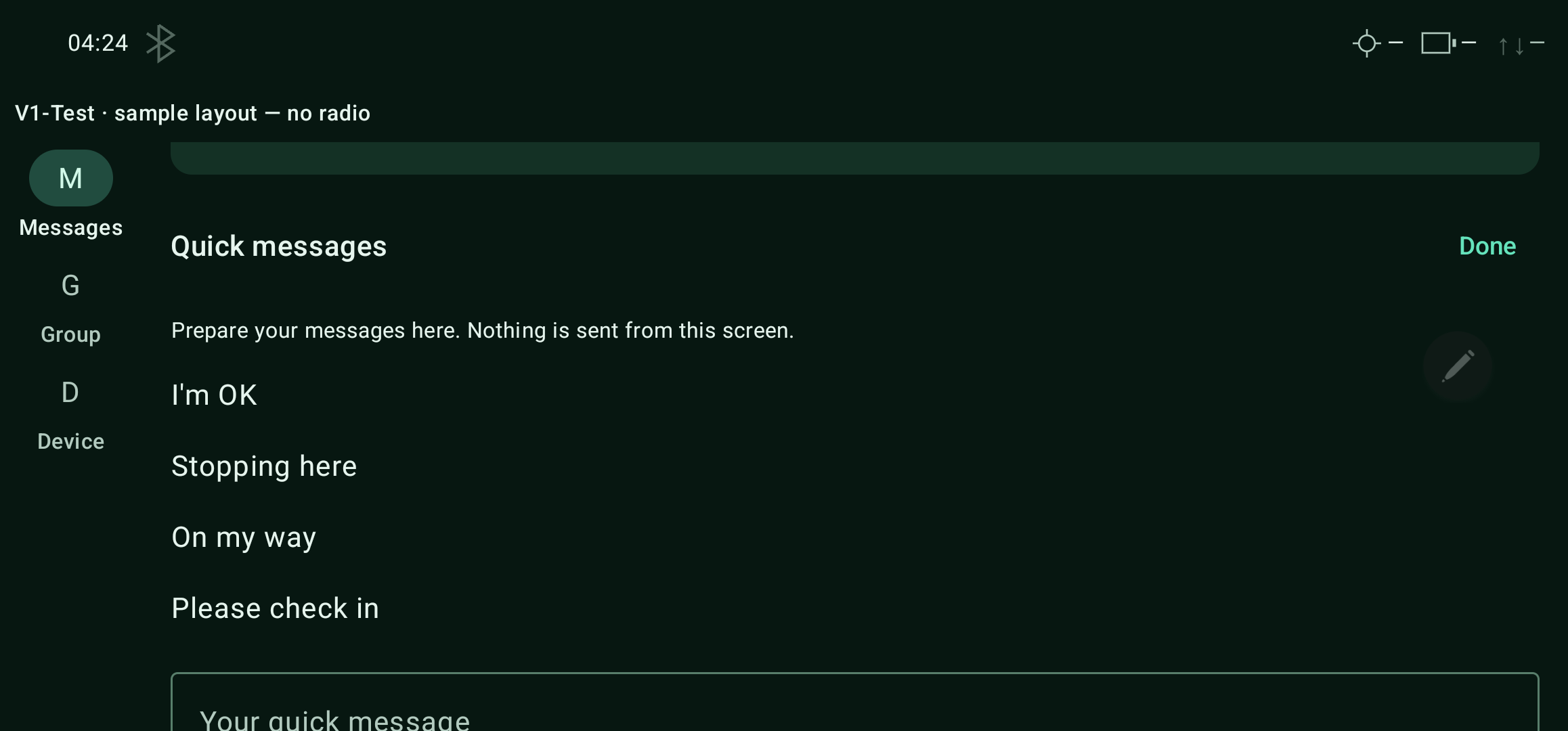 Quick-message editor — continued — landscape
