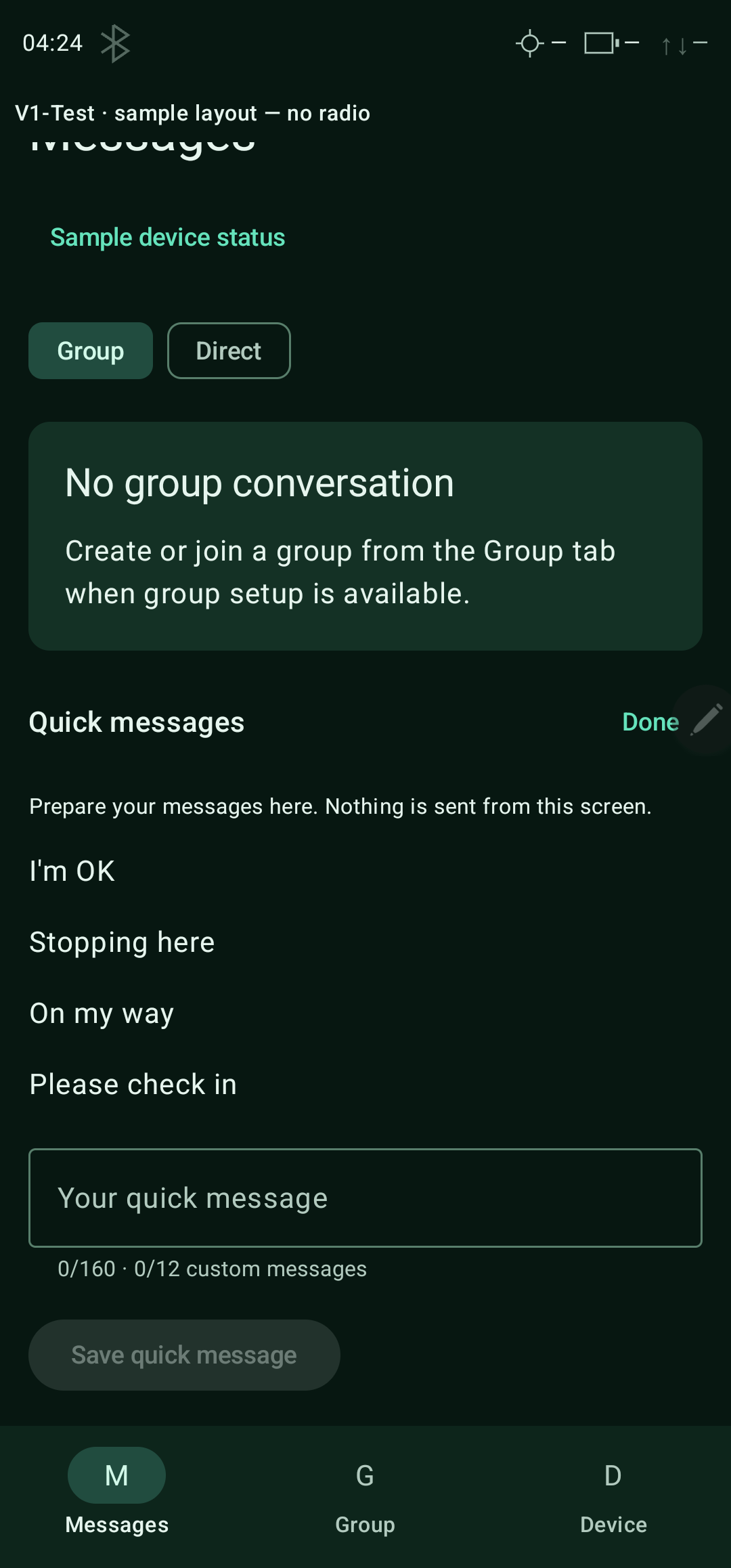 Quick-message editor — continued — portrait